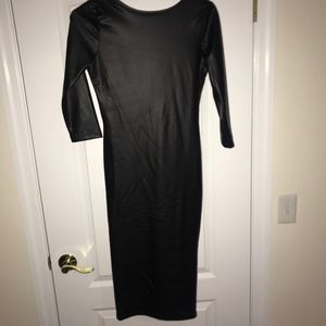 Black "leather" Backless Midi Dress